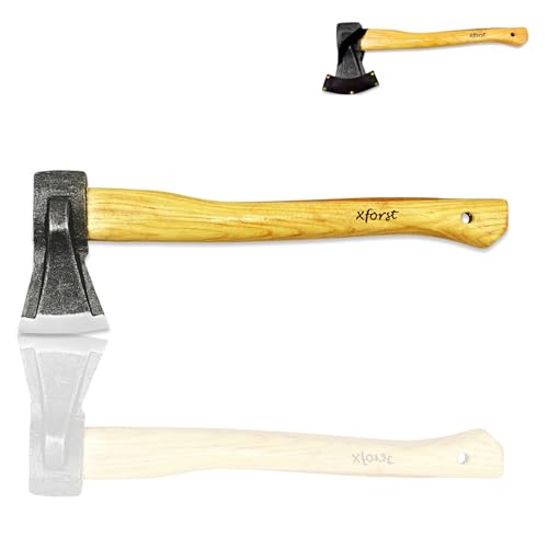 Xforst Hache de Fendage SA1 – Hache Forestière Professionnelle 45 cm | Tête Forgée en Acier au Carbone 1 kg | Manche en Bois de Hickory | Hache de Bûcheron et de Chauffage