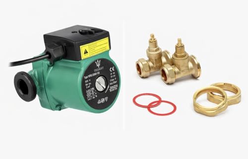 TRIDENT WRS25/60-130 Central Heating Circulation Pump with 3 Speeds 6m Head 2 X Brass gate Valves Included with Pump.