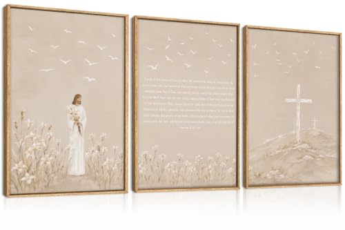 Celestdeco Christian Jesus Bible Verse Framed Canvas Wall Art Set-16"x24"x3
