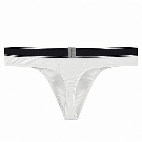 2XL White Sexy Man Low Rise Thongs Underwear Ice Silk Ball Pouch Underpant Pack