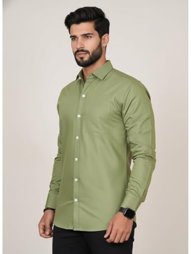 Image of Full Sleeve Black Formal Shirt for Men Cotton Regular Fit Casual - Pure Premium Branded Shirts for Men Formal Stylish Slim Plain Solid Man Wear as Office and Party
