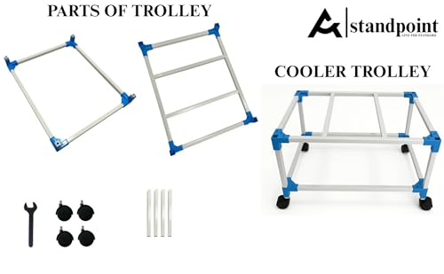 Image of STANDPOINT Heavy-Duty Air Cooler Trolley Stand with 360 Movable Wheels | Metal Cooler Stand for Home & Outdoor | Rust-Resistant Powder Coated | Up to 100L Weight Capacity | Easy Mobility Cooler Base