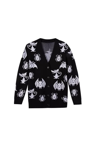 Boys and Girls Graphic Gothic Knit Sweater Top V Neck Long Sleeved Lapel Button up Top Cardigan