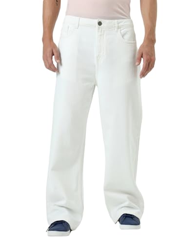 Image of Bewakoof Men's Solid Super Baggy Fit Cotton Jeans