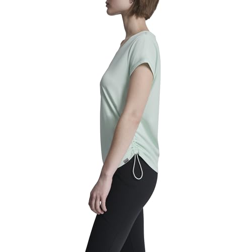 Image of DKNY Women's Short Sleeve V-Neck Tech Ruched Side Seam Active T-Shirt