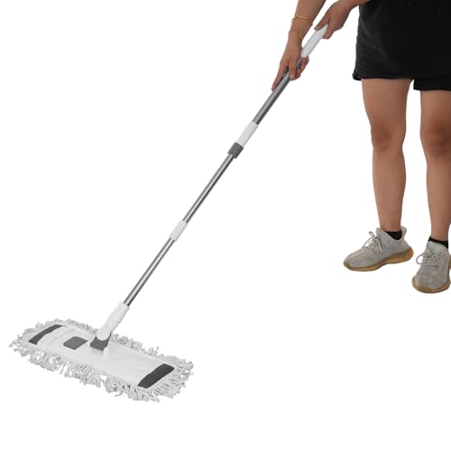 Mopa de suelo plana con 2 mopas con mango telescópico, cabezal giratorio 360°, fregona de microfibra, mopa plana, grandes superficies para madera dura, azulejos, mármol