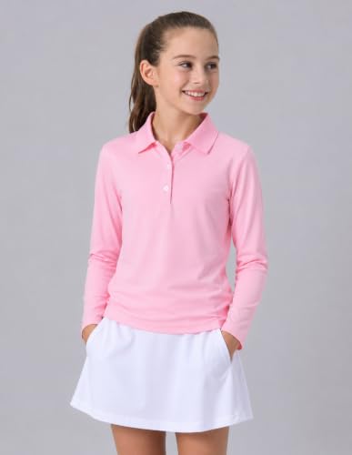 Image of Liberty Pro 3 Pack Youth Girls Long Sleeve Golf Polo Shirts | Collared Shirts, 3-Button Placket, Moisture Wicking Tops for Kids, Teens, School Uniform, Golf, Tennis