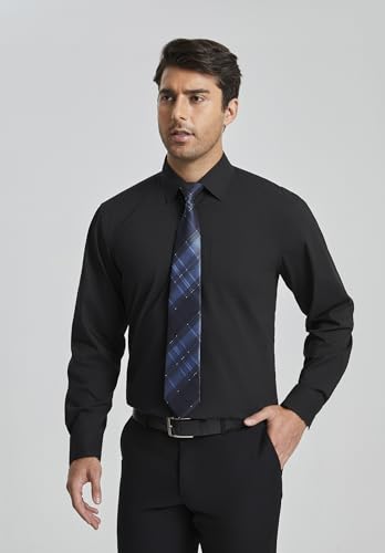 Image of HISDERN Mens Dress Shirt with Tie Pocket Square Set Classic Button Down Shirt Matching Tie Long Sleeve Shirts