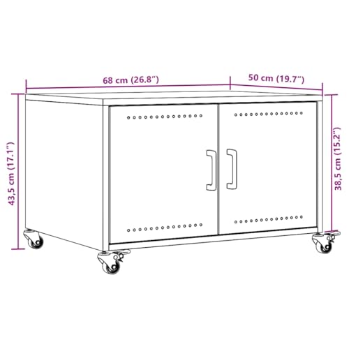 Table basse rose acier rangement à roulettes table appoint 68cm - 3