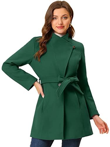 Image of Allegra K Women's Winter Elegant Stand Collar Overcoat Long Belted Pea Coat