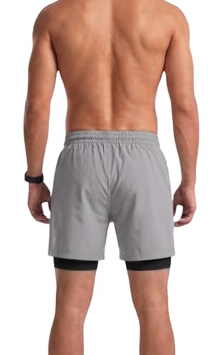 Image of Boldshark Men's 2 in 1 Active Dual Shorts with Inner Tights Layer & Phone Pocket for Running, Gym & Sports Workout