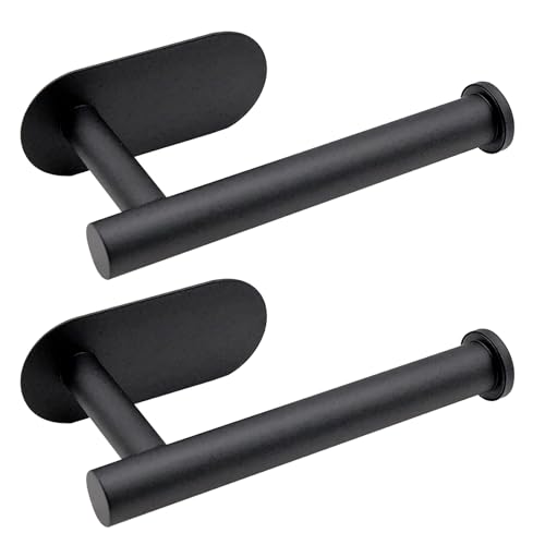 2 Soportes para Papel Higiénico Sin Taladro, Portarrollos Negro de Acero Inoxidable, Soporte Autoadhesivo para Papel de WC para Baño y Cocina