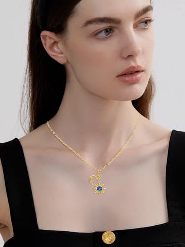 Sun and Moon Necklace for Women, 14K Gold Exquisite Birthstone Necklace Jewelry Gift for Wife Mom Her Wedding Anniversary, Birthday3