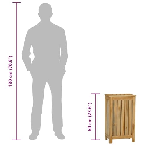 vidaXL Cesto de Ropa Sucia Cubo Tapa Cuarto Aseo Dormitorio Baño Juguetes Accesorios Vestido Lavandería Colada Madera Maciza de Teca - imagen 4