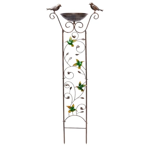 Colibri et oiseaux : bain d'oiseaux en métal avec treillis de jardin intégré