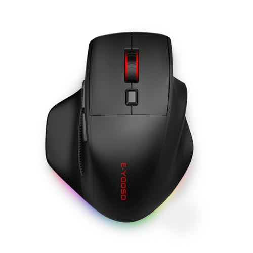 E-Yooso Ratón ergonómico inalámbrico para juegos de manos grandes, Tri-Mode 2.4 GHz/Bluetooth/USB, recargable, iluminación RGB, 2 botones laterales, 12800 DPI, 6 modos de luz, teclas macro