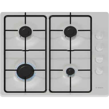 Bosch PBP6B2K80 Serie 2 - Placa de gas (4 fuegos, 60 cm, esmaltado), color blanco