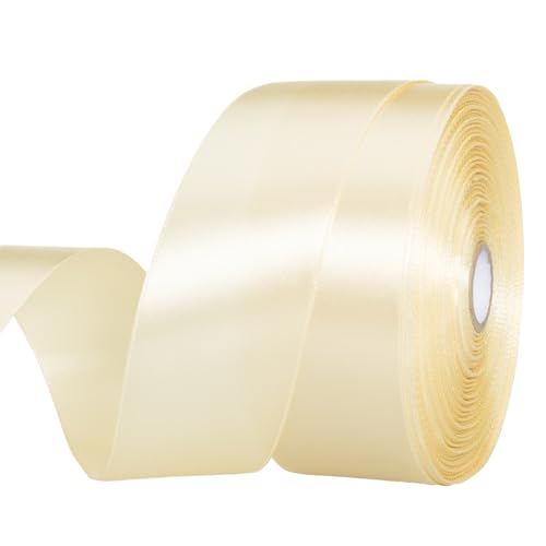 YASEO 1 1/2 Inch Cream Yellow Solid Satin Ribbon for Gift Wrapping 50 Yds