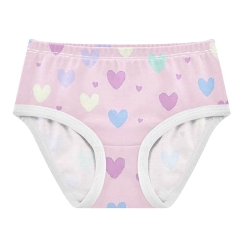 Purple Heart Pattern Sweet Decor Girls' Moisture-Wicking Panties Briefs Underwear for Kids in Sizes 2T,3T, 4T, 5T, 6Y and 8Y