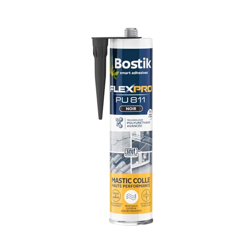Bostik Mastic Colle Flexpro PU811 – Colle et Jointe Tous Matériaux – Multi-Usages – Intérieur/Extérieur et Milieux Humides – Formule Polyuréthane Haute Performance – Couleur : Noir – 300 ml