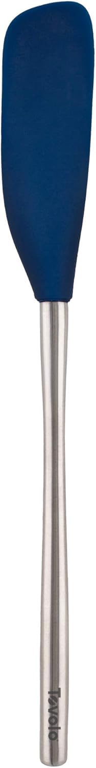 Tovolo Flex-Core Long Jar Scraper Szpatułka Uchwyt ze stali nierdzewnej, Odporna na wysoką temperaturę Silikonowa głowica z zakrzywionym przodem do krojenia i skrobania, nadaje się do mycia w zmywarce i nie zawiera BPA, głęboki indygo