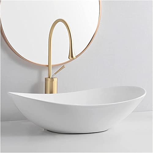 Lavabo de cerámica para baño, Lavabo de encimera, Lavabo Ovalado de cerámica, Lavabo sobre encimera, Lavabo de tocador, Gris y Blanco (61 x 36,5 x 15 cm)