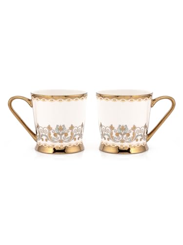 Image of Clay Craft Fine Ceramic Gold Printed Tea /Coffee Cup Set of 6-200 ml Each (Ebony E699), Tea Cup Set of 6, Mugs for Coffee, Cups Set of 6, Mug Set, Ideal for Gifting, Perfect for Home and Office