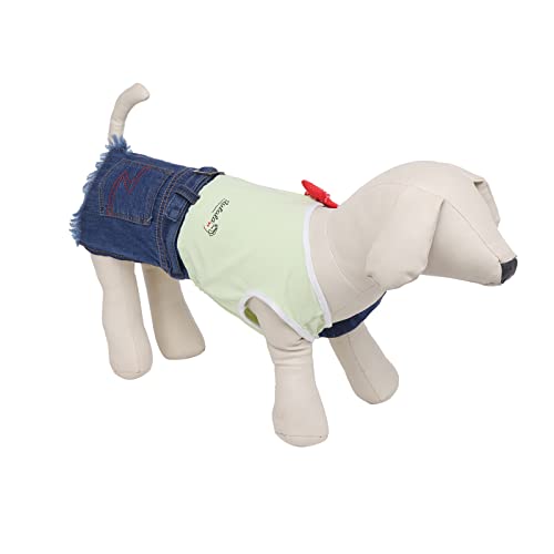 Image of Lulala Dress One Shoulder Autumn Denim Jeans with Pocket-Outfits Pet Pretty Off Shoulder Dress for Dogs-Comfortable and Casual Teddy Clothes Skirt with Belt Bib Overalls(S,Sea Green)