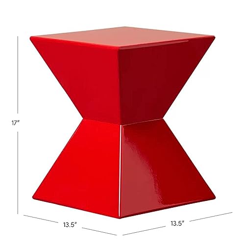 Image of Wooden Block Accent Side Table in Antique Wooden Design, Fully Assembled, End, Bedside Table and Nightstand, for The Living Room and Bedroom-Red