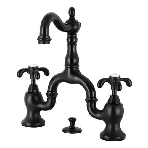 Kingston Brass KS7970TX French Country Bridge Bathroom Faucet with Brass Pop-Up, Matte Black by Kingston Brass - Used condition - US$297.56