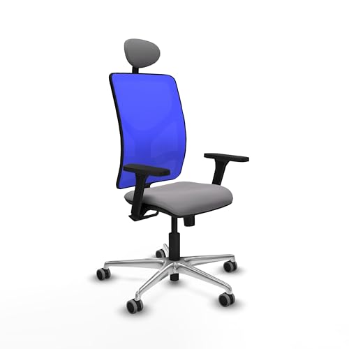Piqueras y Crespo   Silla de Oficina Calidad Precio Motilla con Brazos 3D, Apoyo Lumbar Regulable en Altura y Cabecero Fijo. Equipado con Sincro 3 Posiciones y Espuma de Corte. Azul/Gris