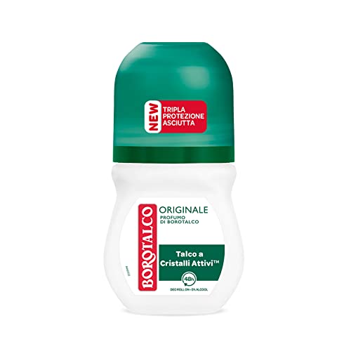 Borotalco, Deodorante Uomo Roll On Asciutto Originale, Formula Senza Alcool con Talco Assoluto, Assorbe il Sudore, Profumo Borotalco, 72h di Efficacia - 1 Flacone da 50 ml