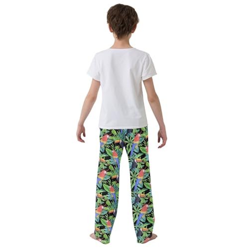 Parrot Palm Leaf Boys Long Pants Soft Trousers Elastic Waist Kids Lounge Bottoms with Pockets S-XL3