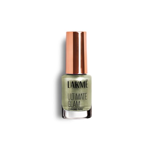 Image of LAKME Ultimate Glam Chrome Nail Paint, Sage, 6ml, for Stylish and Sassy Nails, with Metallic Brilliance, Quick Dry Formula, Glitter Nail Paint, for Women