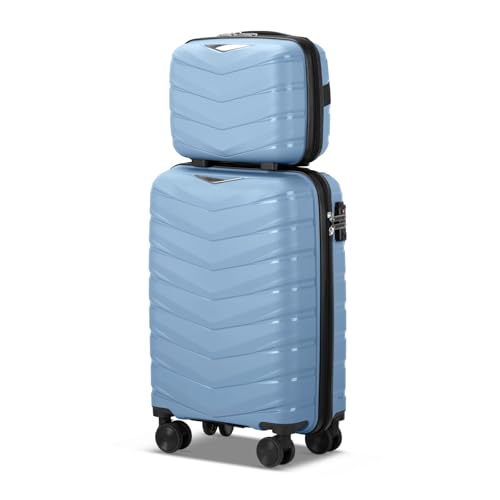 20 inch Hardside Expandable Luggage with Spinner Wheels, 2 Pcs ABS Hardside Luggage Sets TSA Lock Spinner Wheel Suitcases and Cosmetic Case, Carry-On 20-Inch (Blue)2