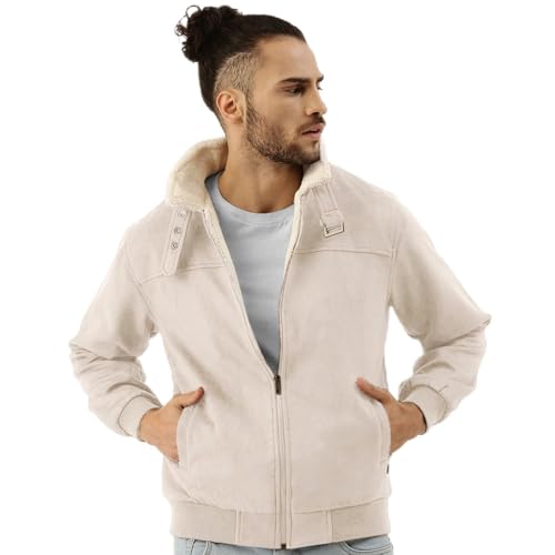 Image of CAHOOT Men's Front Zipper Jacket with Fleece for Casual Wear | Long Sleeve | High Neck | Zipper Closure | Suede Jacket Crafted with Comfort Fit for Everyday Wear