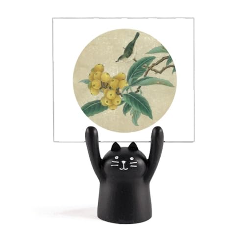 Porte-mémo chat noir avec peinture chinoise de nèfles pour bureau élégant