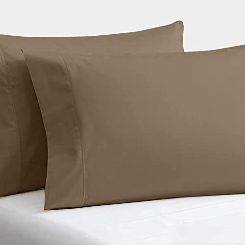 Set of 2 Pillow Cases 600 Thread Count 100% Egyptian Cotton Long Staple Pillowcase, Durable and Silky Soft Pillow Covers, Natural Luxurious Hotel Class Bedding (King, Taupe)