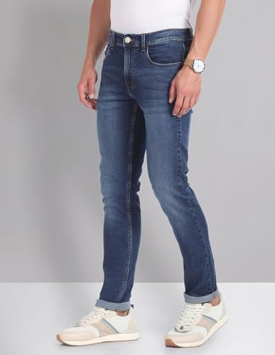 Image of Arvind AD Mid Rise Blue Skinny Fit Jeans