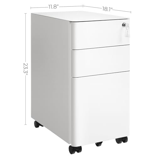 SONGMICS File Cabinet, Steel Filing Cabinet with 3 Drawers, Mobile Pedestal Cabinet Under Desk, with Lock, Fully Assembled Except Casters, for Home Office, White UOFC030W01 by SONGMICS - Image 6