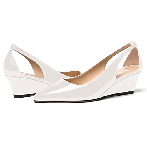 MERRORI Women's Pointed Toe Cut Out Slip On Dress Evening Patent Wedge Low Heel Pumps Shoes 2 Inch 6