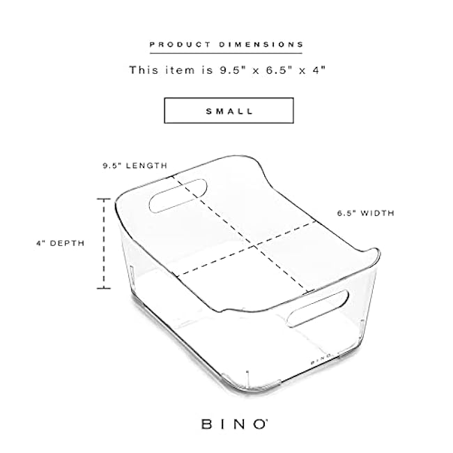 BINO Refrigerator, Freezer and Pantry Cabinet Storage Organizer Bin with Handles - Clear and Transparent Plastic Wide Nesting Food Container for Home and Kitchen (Clear, Small)