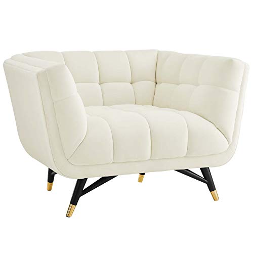 Modway Adept Mid-Century Modern Velvet Upholstered Tufted Accent Arm Lounge Chair In Ivory #TOP24