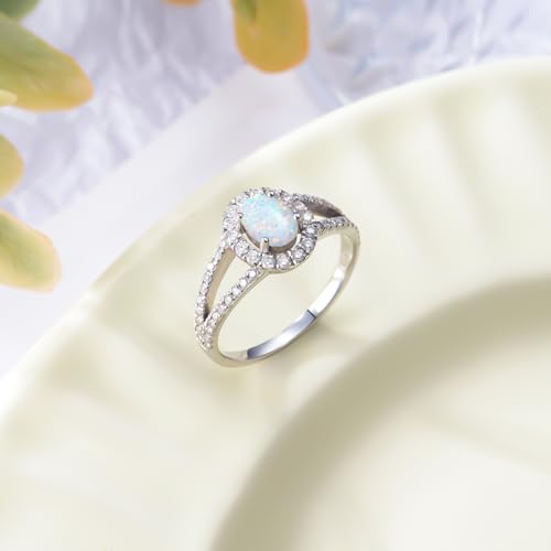 YDD Halo 1ct Oval Cut Opal Engagement Rings for Women Genuine Opal Rings for Women 925 Sterling Silver Opal Wedding Ring Anniversary Promise Ring3