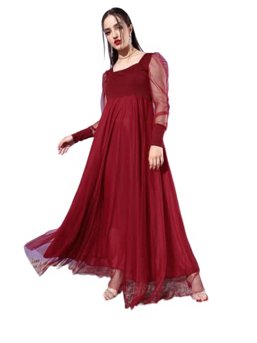 Image of U&F Solid Net Maxi Party Dress
