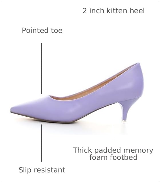 Image of Women's Low Kitten Heel Pumps Classic Fashion Dress Pumps Simple Heeled Shoes for Office Work