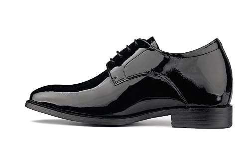 Image of CALTO Men's Invisible Height Increasing Elevator Shoes - Black Patent Leather Lace-up Formal Dress Oxfords - 2.8 Inches Taller - Y7401 - Size 7 D(M) US
