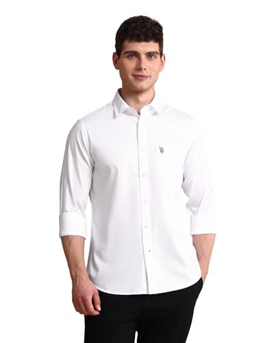 Image of U.S. Polo ASSN. Solid Tailored Fit Shirt for Men - 100% Cotton, Breathable & Comfortable, Full Sleeves Casual Shirt for Men