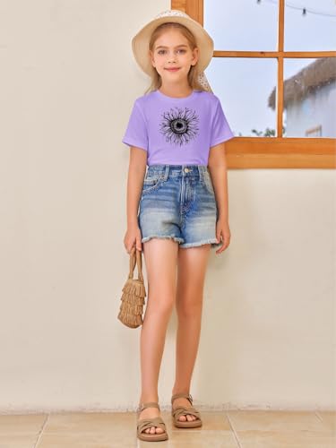 Image of Girls Short Sleeve T Shirts Kids Summer Tops Crewneck Tees 5-14 Years