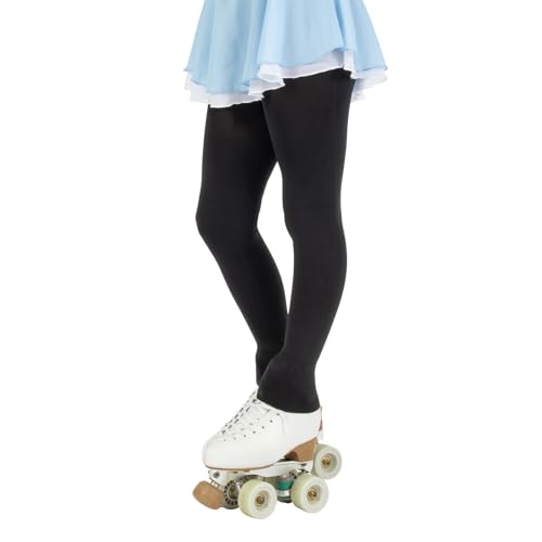 CALZITALY Medias para patinaje artístico para niñas, medias sin pie, leggins para patinaje, leggins opacas, 80 DEN, fabricadas en Italia, Negro , 12-14 años